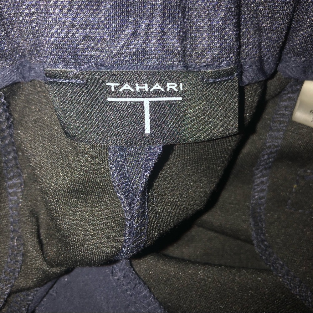 Tahari Navy Denim Flexible Waist Zipper Pointe Knit Pants - Picture 10 of 15